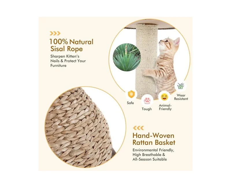 Zeus and Ruta 28 Inch Hand Made Cat Tree Tower with Jump Platform for Indoor Cats