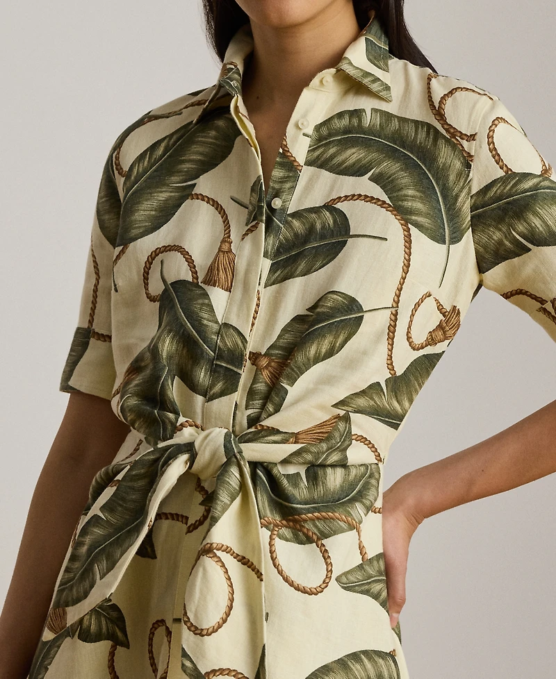 Lauren Ralph Petite Point Collar Rope-Print Tie-Front Shirt Dress