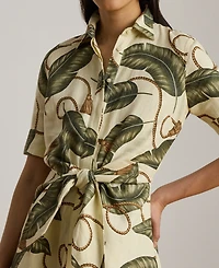 Lauren Ralph Petite Point Collar Rope-Print Tie-Front Shirt Dress