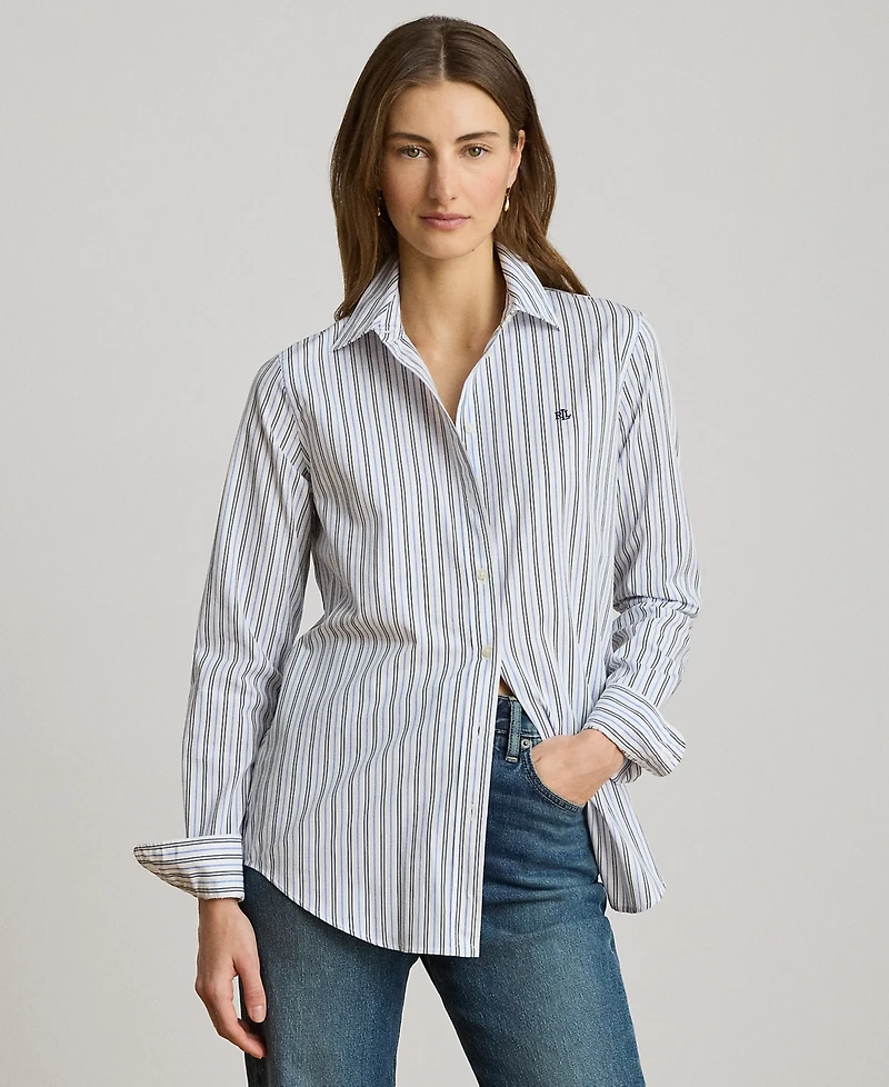 Lauren Ralph Petite Point Collar Classic Fit Striped Broadcloth Shirt
