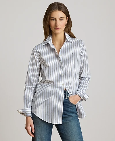 Lauren Ralph Petite Point Collar Classic Fit Striped Broadcloth Shirt