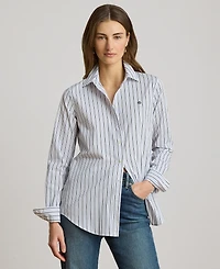 Lauren Ralph Petite Point Collar Classic Fit Striped Broadcloth Shirt