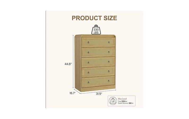 gaomon 31''Tall Rattan Dresser,6 Drawer Dresser for Bedroom,Dressers and Chests of Drawers