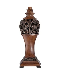 Regency Hill Exeter Traditional Table Lamps Tall Set of 2 Bronze Wood Carved Leaf with Table Top Dimmers Rectangular Shade for Living Room