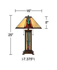 Robert Louis Tiffany Mission Style Table Lamp with Table Top Dimmer and Night Light 25" High Bronze Stained Glass for Living Room Bedroom