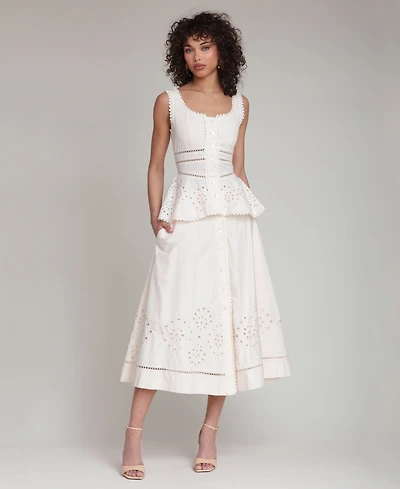 Avec Les Filles Women's Cotton Tea-Length Button-Front Skirt