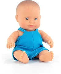 Miniland Baby Doll Caucasian Boy 8 1/4 inches in polybag. Made in Spain with Vanilla Scent. Anatomically Correct. My Friends and Me Collection