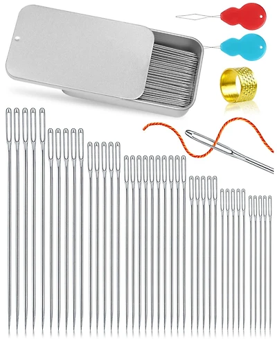 Gnuadz 40PCS Stainless Steel Sewing Needles Large Eye Leather Embroidery Threaders Handsewing Crafts