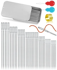 Gnuadz 40PCS Stainless Steel Sewing Needles Large Eye Leather Embroidery Threaders Handsewing Crafts