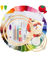 Gnuadz Embroidery Kit 100 Colors Threads 5 Hoops 3 Aida Cloth 40 Pins Cross Stitch Tools Starter Adults Beginners