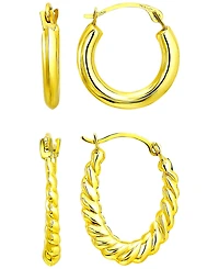 Macy's 2-Pc. Ribbed & Polished Hoop Earrings Set in 10k Yellow Gold