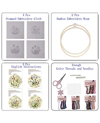 Gnuadz 4 Sets Embroidery Kit Beginner Art Craft Sewing Pattern Hoop Manual Flower
