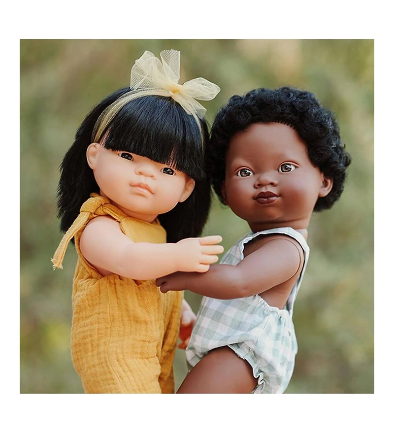 Miniland Baby Doll African Boy 15 inches in Box. Made in Spain with Vanilla Scent. Anatomically Correct. My Friends and Me Collection