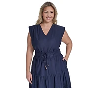 Eliza J Plus Embroidered V-Neck Midi Dress