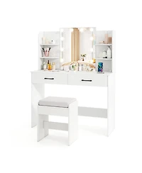 Sugift Vanity Set with Lighted Mirror Stool and Power Outlet