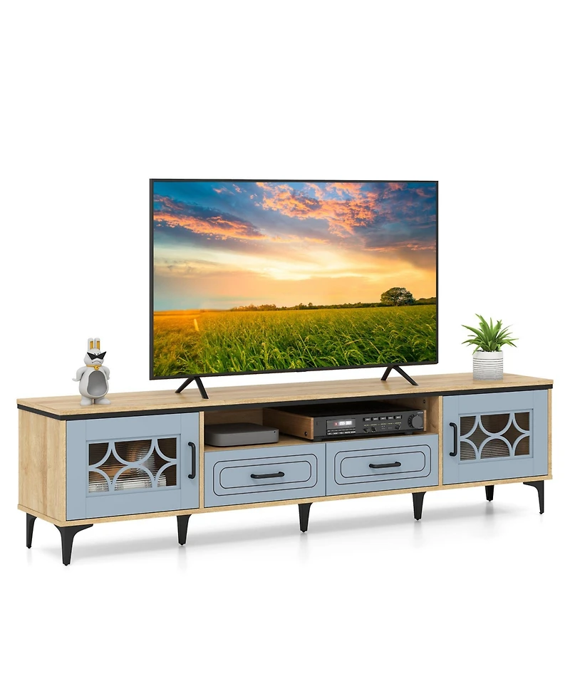 Sugift Farmhouse Tv Stand for TVs up to 80 in with Two Drawers