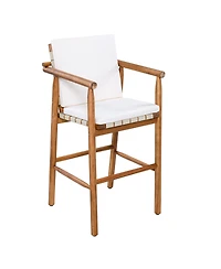 sumyeg Set of 2 Outdoor Counter Height Bar Stools with Acacia Wood Frame, Backrest and Webbing Seat