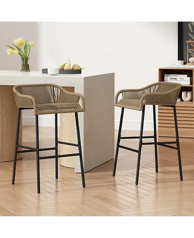 sumyeg La Push Outdoor Patio Rope Bar Stool, Patio Bar Chair Set of 2