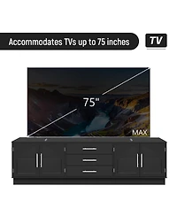 Rainsken Symmetrical Tv Stand for TVs Up to 75 Media Console with 3 Drawers and Adjustable Shelves for Living Room