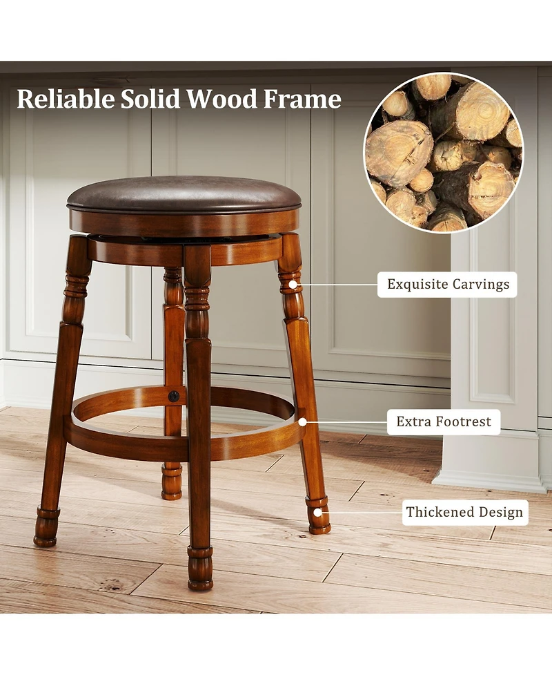 sumyeg Set of 2 Swivel Leather Padded Bar Stools