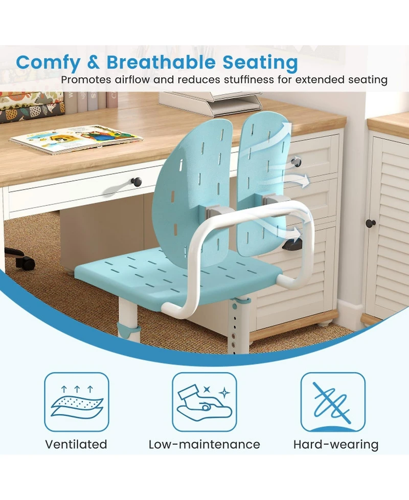 Gouun 5-Position Height-Adjustable Study Chair with Dual Back Support for Kids