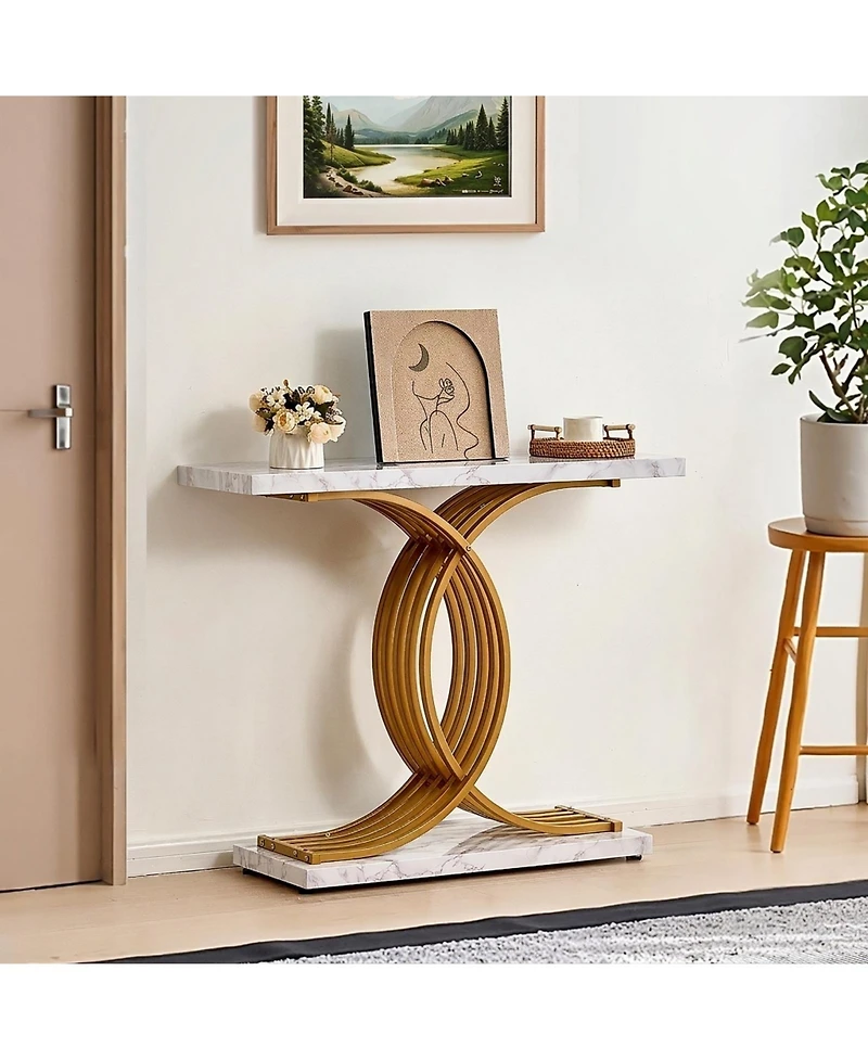 Sugift Narrow Console Sofa Table, 39.4 in, Behind Couch Table with Metal Frame