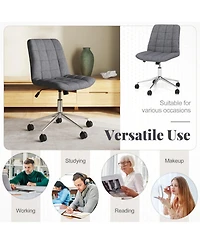 Gouun Armless Upholstered Rolling Vanity Chair with Adjustable Height