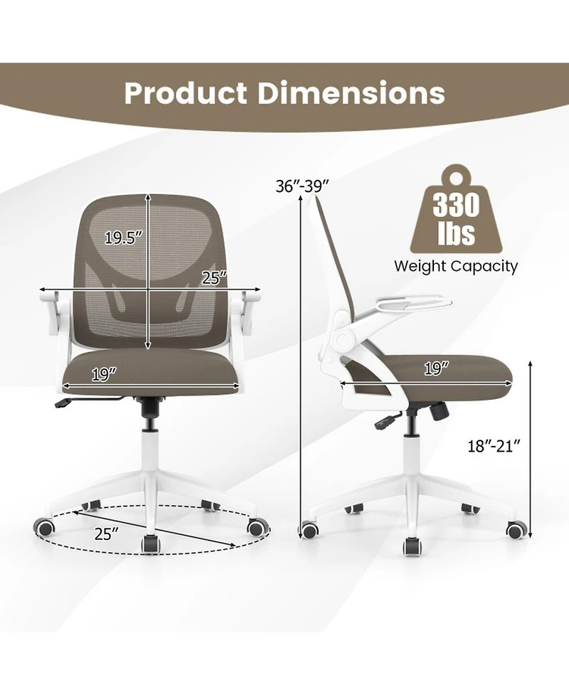 Gouun Ergonomic Mesh Desk Chair with Lumbar Support and Flip-Up Arms