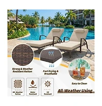 gaomon Outdoor Wicker Chaise Lounge Chair with Cushion, Wicker and Cushion, 2pcs