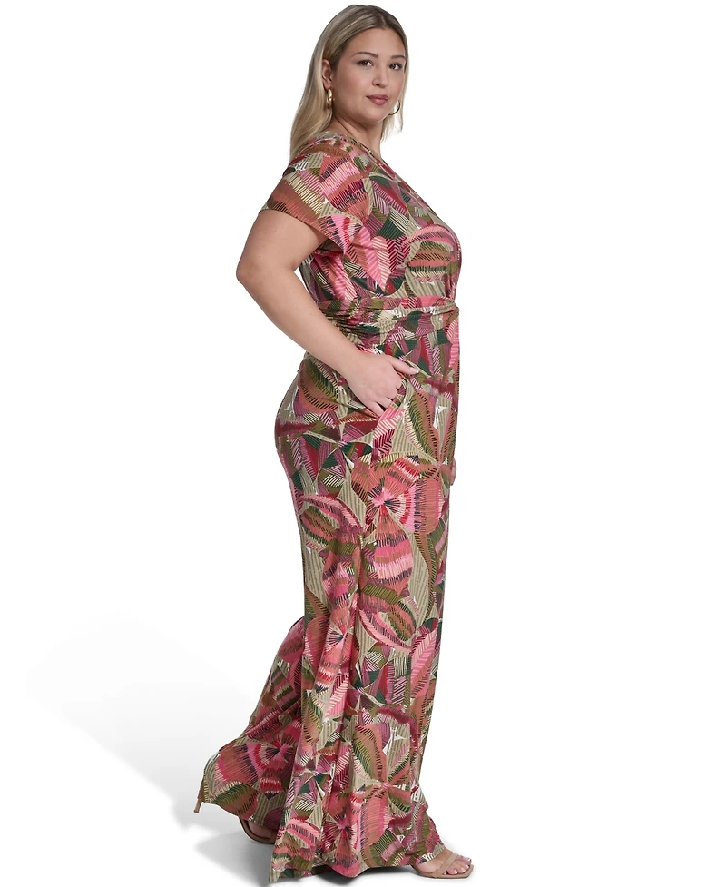 Vince Camuto Plus Short-Sleeve Front Wide-Leg Jumpsuit