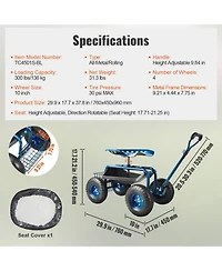 Sugift Rolling Garden Workseat with 360-Degree Swivel Seat and Adjustable Handle for Yard Use