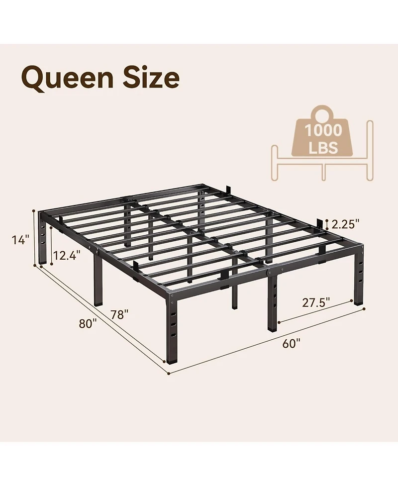 Sailvan Queen Bed Frame, Metal Platform Bed Frame with 14inch Underbed Storage, No Box Spring Needed, Heavy Duty