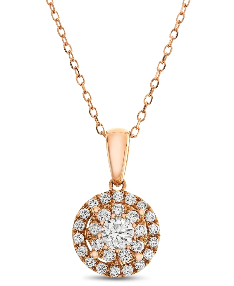 Diamond Halo Adjustable Pendant Necklace (1/2 ct. t.w.) in 14k Rose Gold