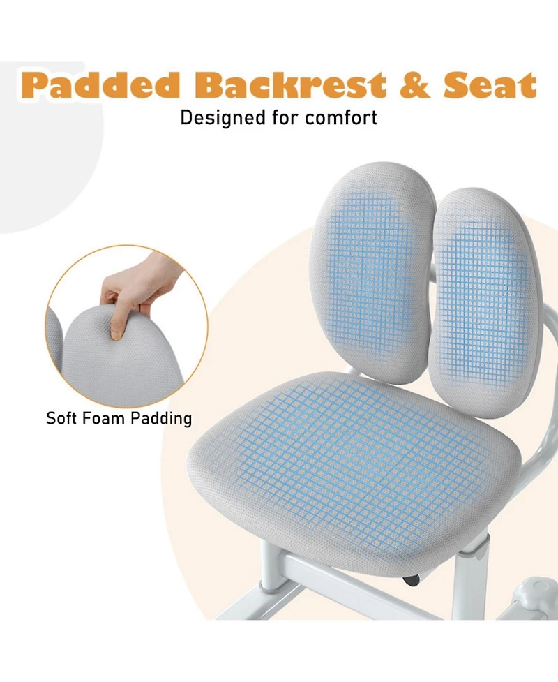 Gouun Padded Children Study Chair with Double Back Support and Adjustable Height