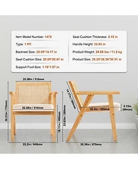 Sugift Mid Century Modern Rattan Chair, Velvet Upholstered Accent Chair for Living Room