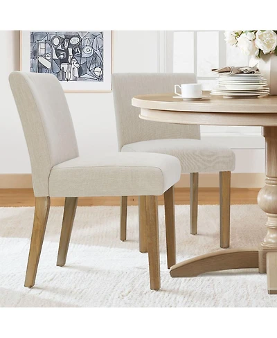 Maison Boucle Set of 2 Linen Upholstered Dining Chairs with Solid Wood Legs