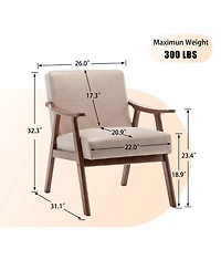 Clihome Modern Accent Chair, Living Room Chair with Solid Wood Frame, Lounge Wingback