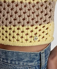 Dkny Jeans Women's Stripe Pointelle Cropped Pull-On Sweater