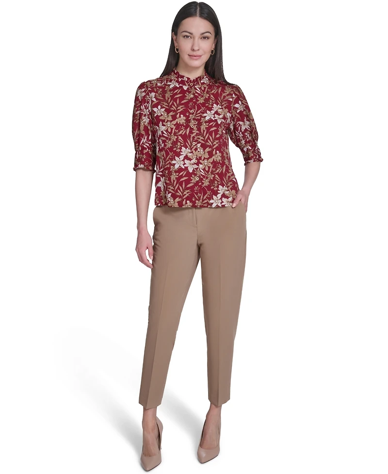 Tommy Hilfiger Women's Ruffle Puff-Sleeve Collared Shirt