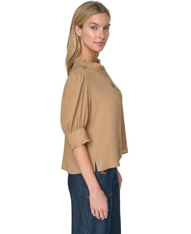 Tommy Hilfiger Women's Puff Sleeve Ruffle Collared Shirt