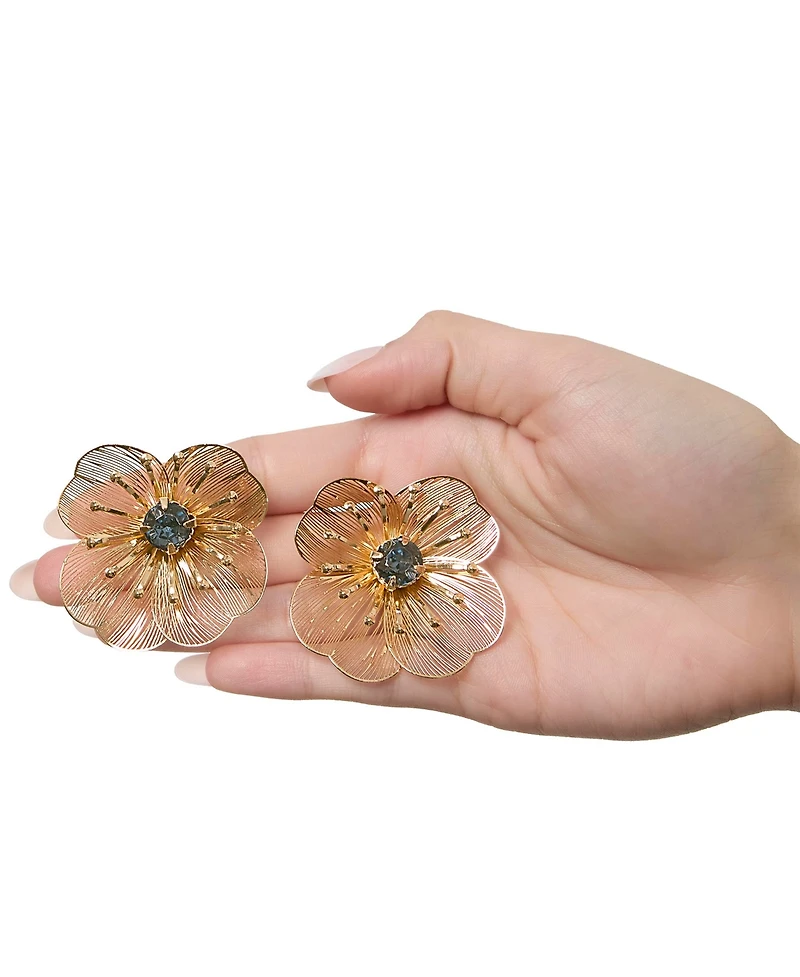 Jessica Simpson Filigree Flower Stud Earrings with Crystal Center
