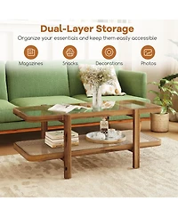 Slickblue Glass Coffee Table 2 Tier with Storage Shelf