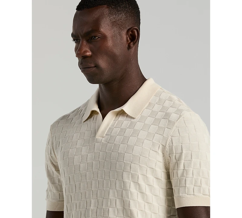 Perry Ellis Men's Checker Texture Open Polo Sweater
