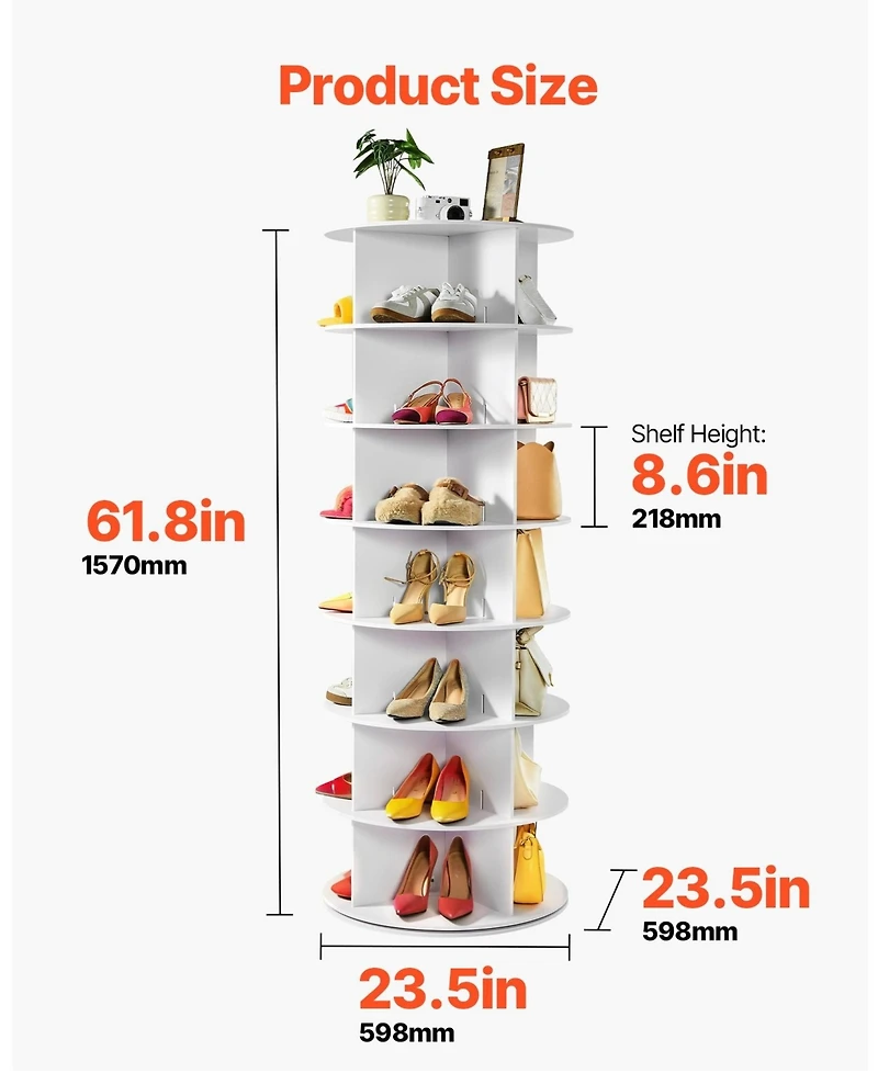 Sugift 6-Tier Rotating Shoe Rack 360 Spinning Shoe Organizer for Bedroom Closet