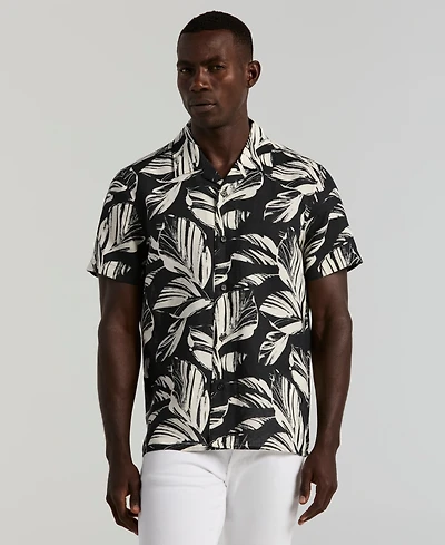 Perry Ellis Men's Leaf Print Camp Collar Shirt