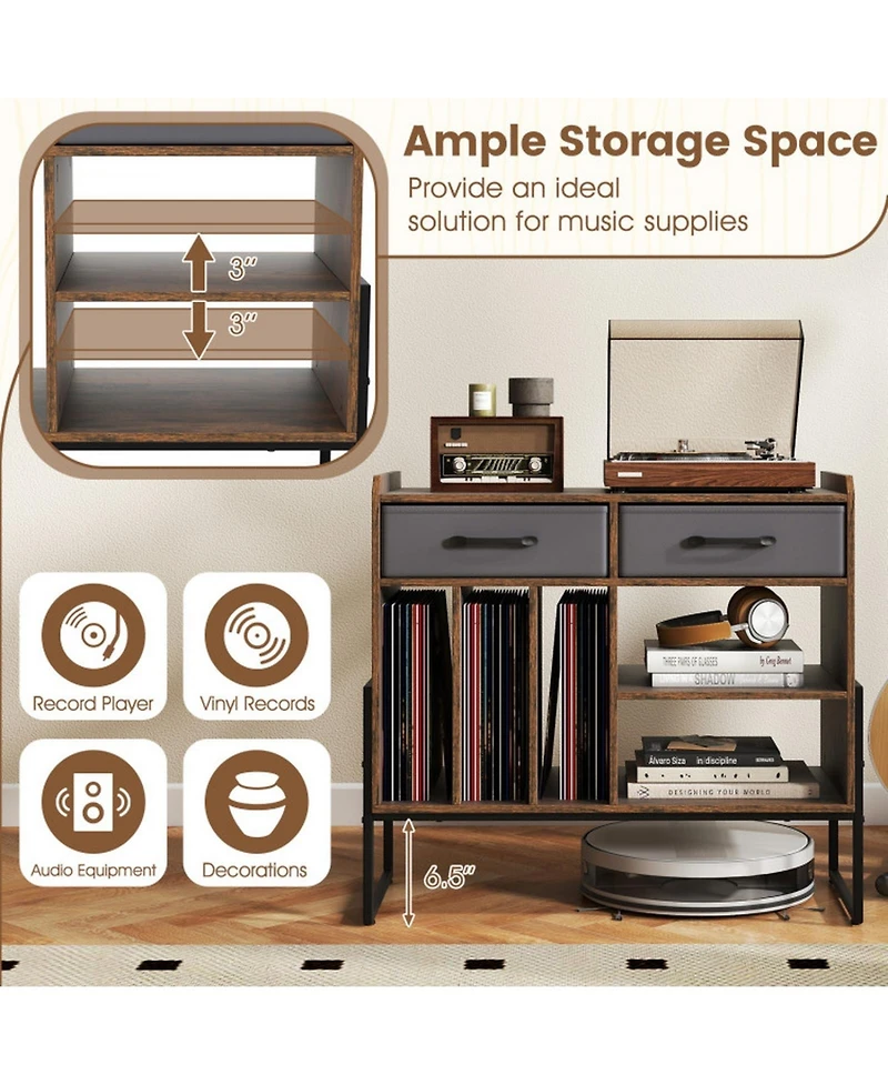 Gouun Mid Century Modern Record Player Stand with Charging Station