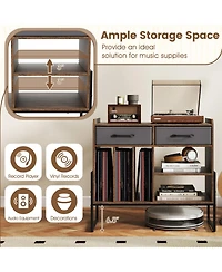 Gouun Mid Century Modern Record Player Stand with Charging Station