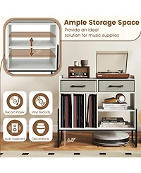 Gouun Vinyl Storage Cabinet with Charging Station and Adjustable Shelf