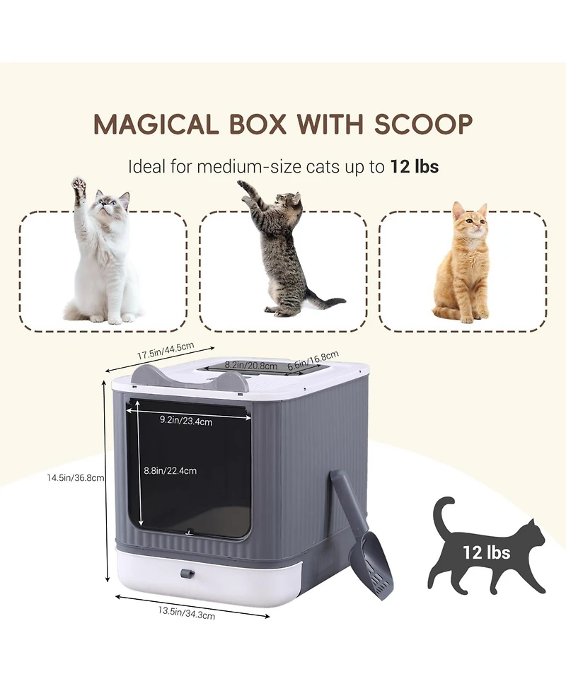 Aronkl Upgraded Fully Enclosed Cat Litter Box With Lid Drawer 3 Modes Easy Clean Anti-splashing For Kitten To Adult