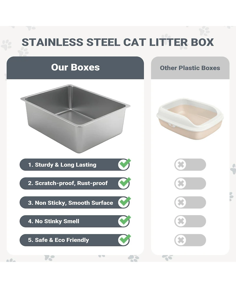Aronkl Stainless Steel Cat Litter Box High Sided Large Non Stick No Smell Easy Clean Pet Toilet For Kitten Rabbit